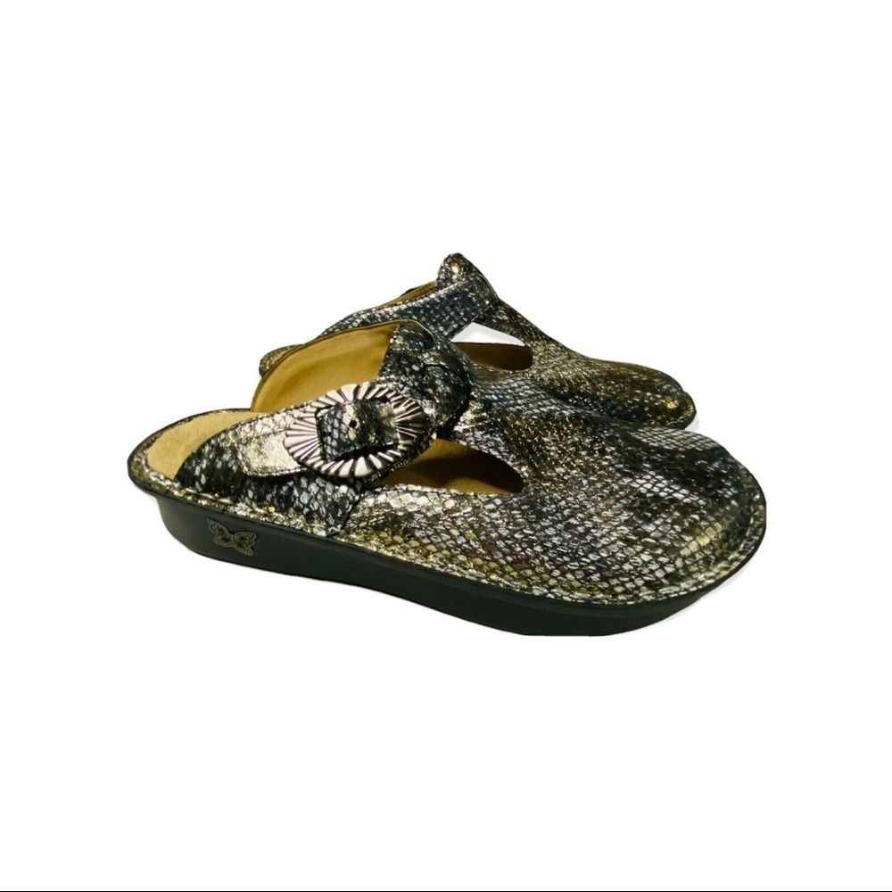 Alegria Posh Pewter Snake Print ALG-759 Leather Slip On Mules Sandals Sz… - Picture 2 of 9